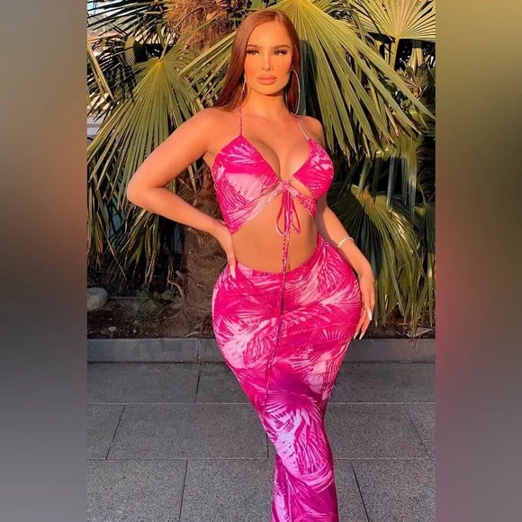 Bahama Mama Tropical Skirt Set - Fuchsia/combo - Picture 3 of 7